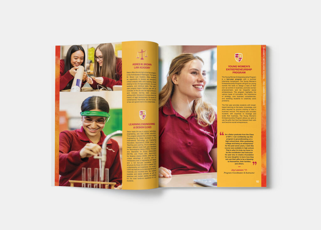 Graphic design and new photography brought ESHS's new admissions brochure to life.