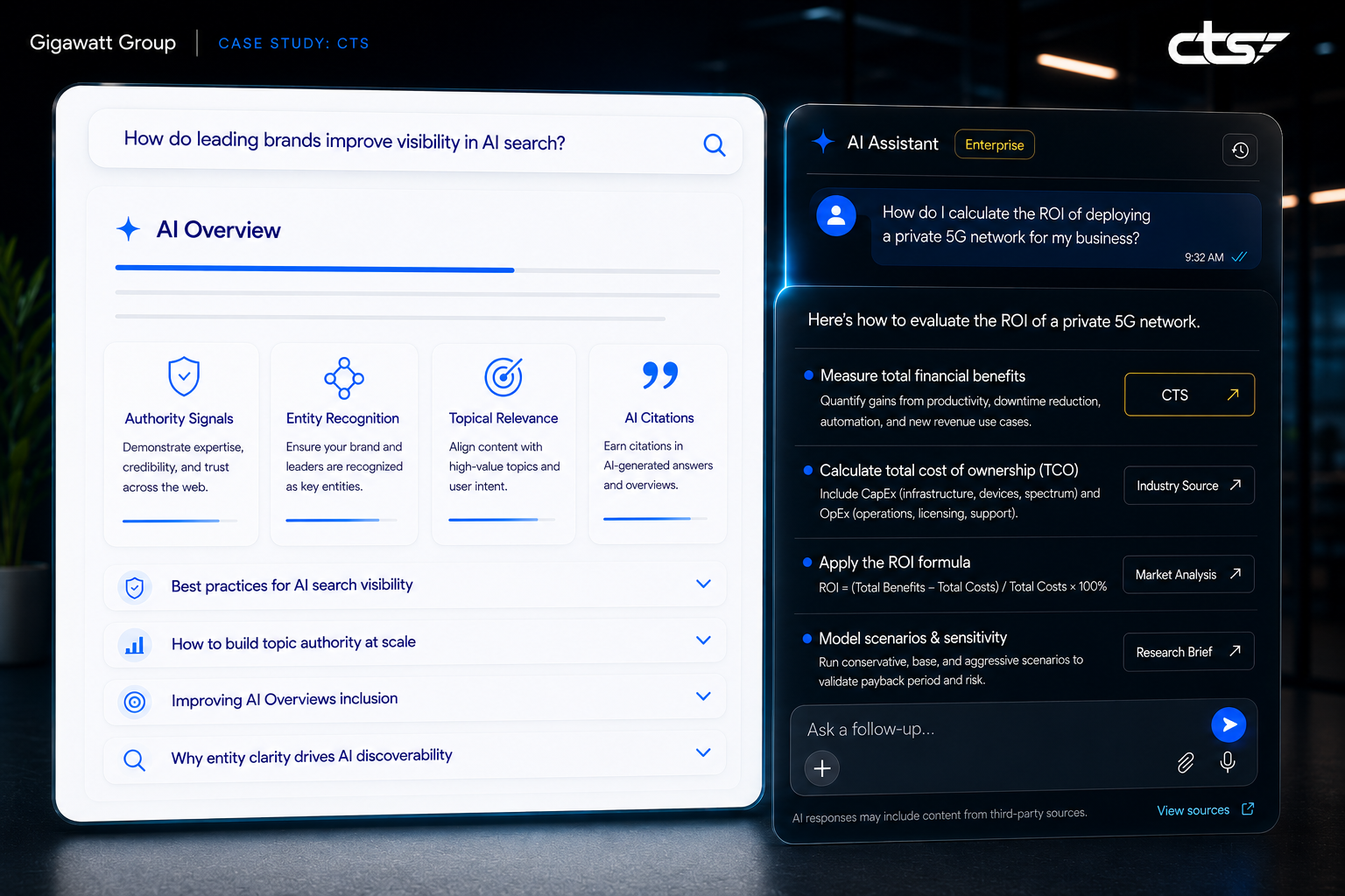 SEO agency case study showing growth in non-brand impressions, search query visibility, ranking performance, and AI-search readiness